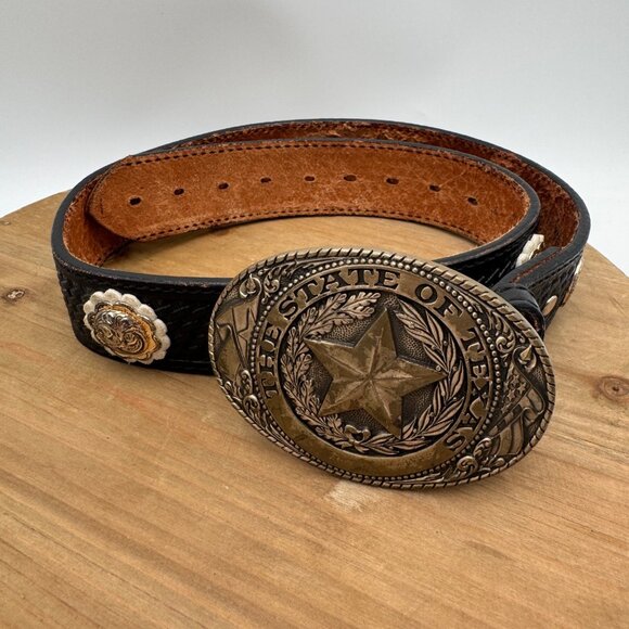 The State of Texas Lone Star Brass Belt Buckle with Brown Belt Southwestern size - Picture 2 of 15